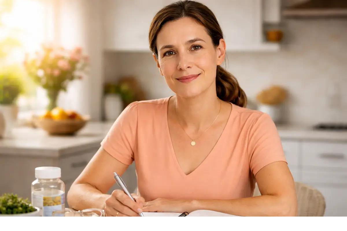 Adult reviewing wellness notes at a home table